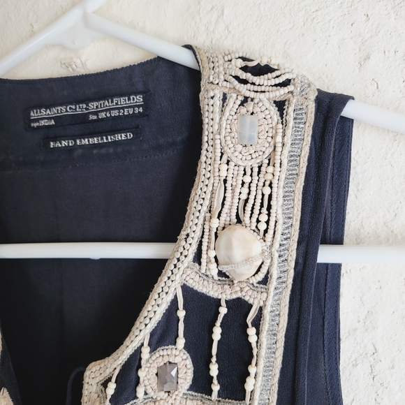 Allsaints Arcadian Black Maxi Dress Beaded Embellished Silk - Picture 7 of 15